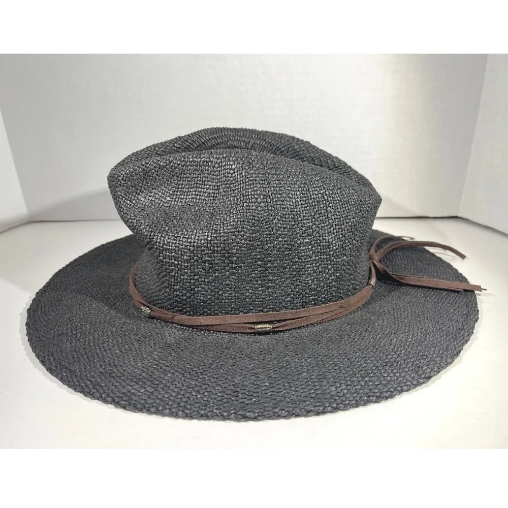 Scala Pronto Sun Hat Womens OS Black Toyo Straw Fedora Wide Brim Boho Band